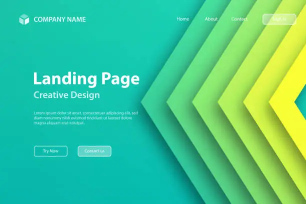 Vector illustration of Landing page Template - Abstract design with geometric shapes - Trendy Green Gradient