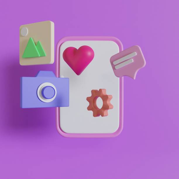 istock 3D smartphone  social media network abstract social media and technology 3d icon camera, heart, setting, photo, chat, on purple background render illustration. 1491948210