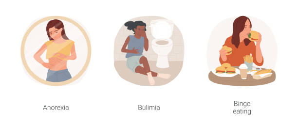 nastoletnie zaburzenia odżywiania izolowany zestaw ilustracji wektorowych z kreskówek. - eating disorder bulimia gag weight stock illustrations