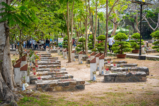 Con Dao island, Vietnam - 30 April 2023: View of Hang Duong Cemetery. Where have Vo Thi Sau grave, rebels and prisoners who died at the prisons on Con Dao Island, Vietnam