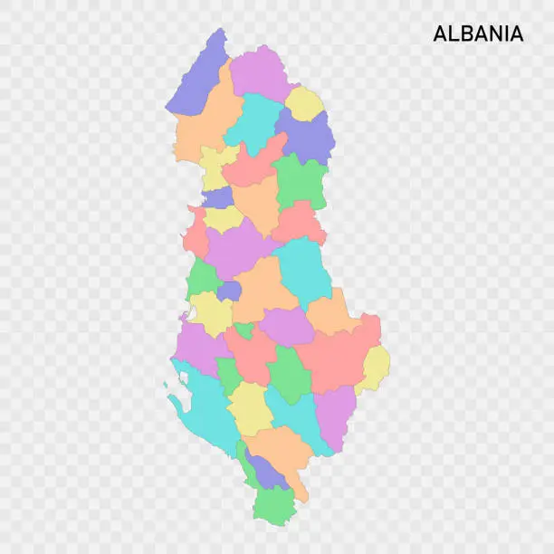 Vector illustration of Isolated colored map of Albania