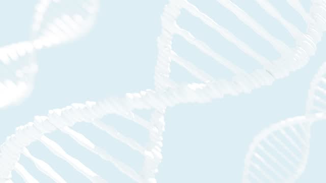 3D animation of DNA strands over light blue background