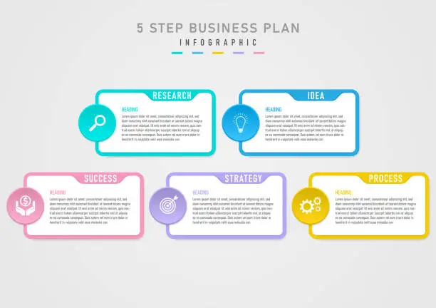 Vector illustration of 5 step business plan015