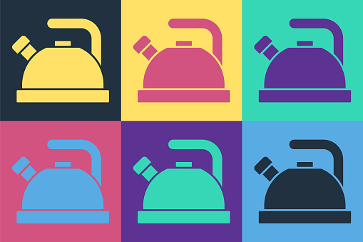 Pop art Kettle with handle icon isolated on color background. Teapot icon. Vector.