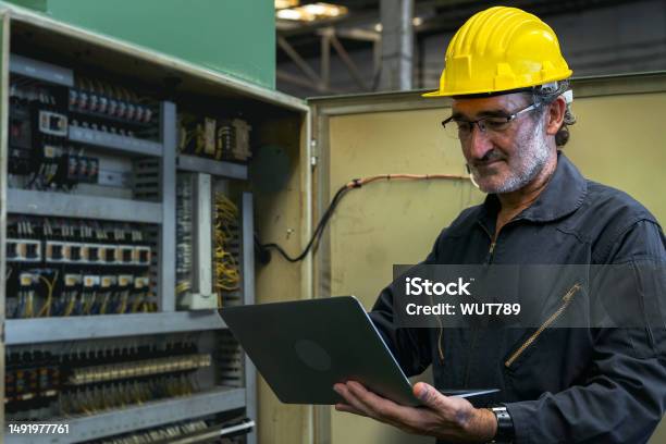 Engineer Control Panel Electrical Engineer Team Working Front Control Panel An Electrical ...