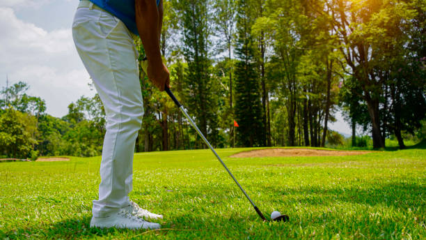istock Golfer playing golf in the evening golf course, on sun set evening time. 1491982693