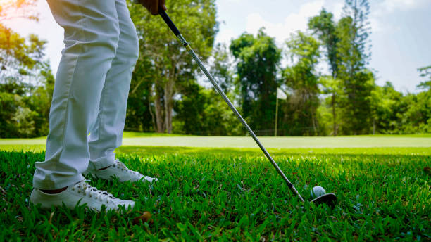 istock Golfer playing golf in the evening golf course, on sun set evening time. 1491983330