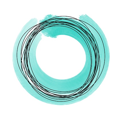 istock Round abstract blue frame with a continuous line. Watercolor scribbles. 1491985166