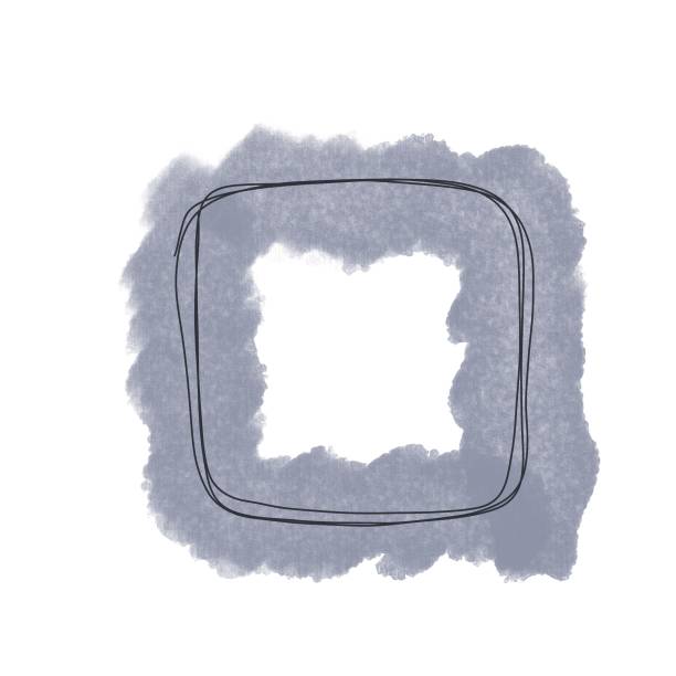 istock Watercolor illustration of a gray doodle frame and a square background with a continuous line. 1491985187