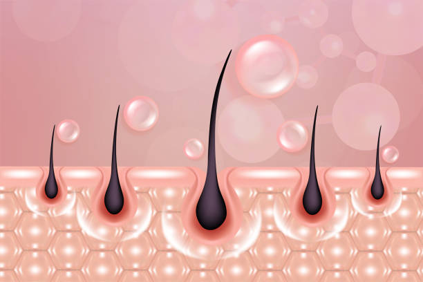 istock Hyaluronic acid hair and skin solutions ad, pink collagen serum drop over skin cell with cosmetic advertising background ready to use, illustration vector. 1491989708