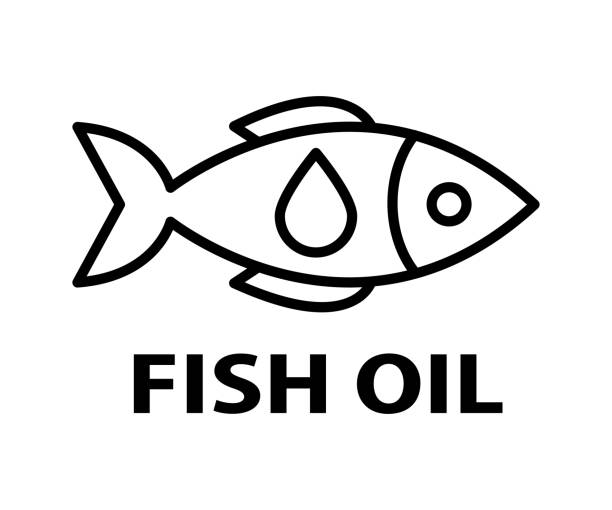 illustrazioni stock, clip art, cartoni animati e icone di tendenza di omega 3 line icon fish oil supplement logo design. - omega 3 white background medicine cod liver oil