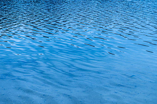 Water surface. Blue water background with soft waves. Texture of the water surface. Banner design