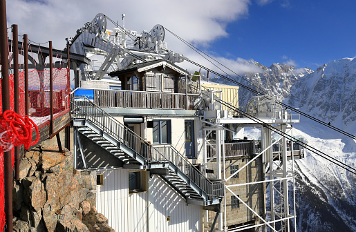 Le Brévent, France – February 24, 2023: Visiting le Brévent mountain of Haute-Savoie, opposite Mont Blanc massif in the French Alps in winter.