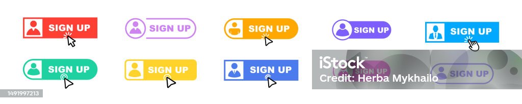 Set Of Sign Up Buttons On White Background Register Now Buttons With ...