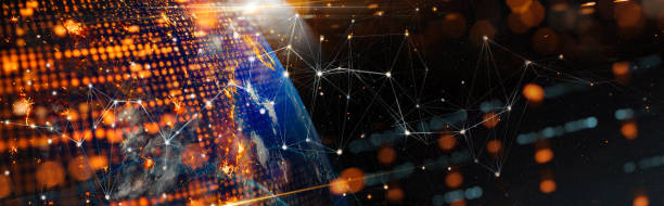 istock Communication technology for internet business. Global world network and telecommunication on earth cryptocurrency and blockchain and IoT. this image is generated with 3D software and Based on imagery from NASA. https://www.nasa.gov/specials/blackmarble/2 1491997422