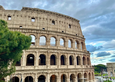 Rome sunrise city skyline at Arch of Constantine, Rome, Italy