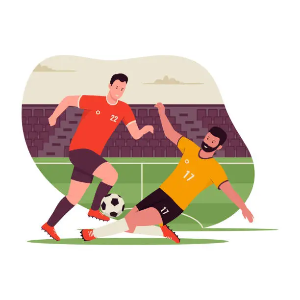Vector illustration of Flat design of Soccer players in duel football players