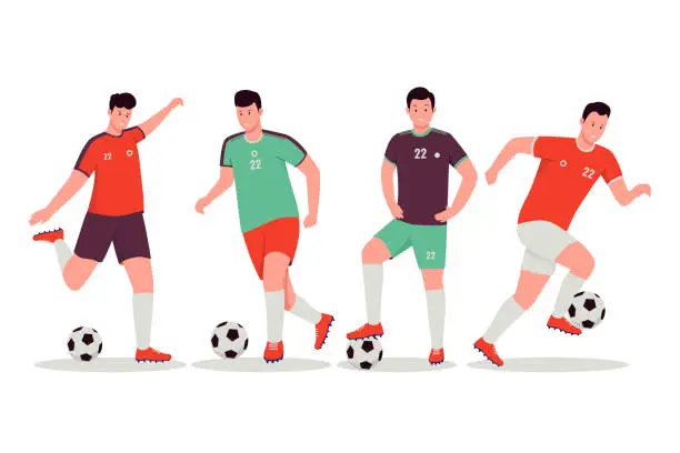 Vector illustration of Football soccer player vector illustration set