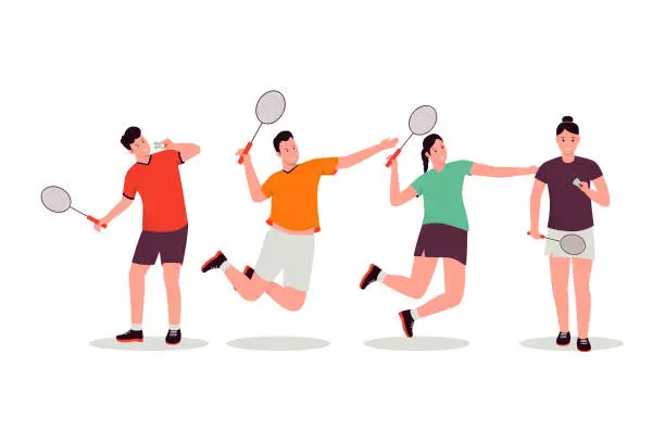 Vector illustration of Badminton player vector illustration set