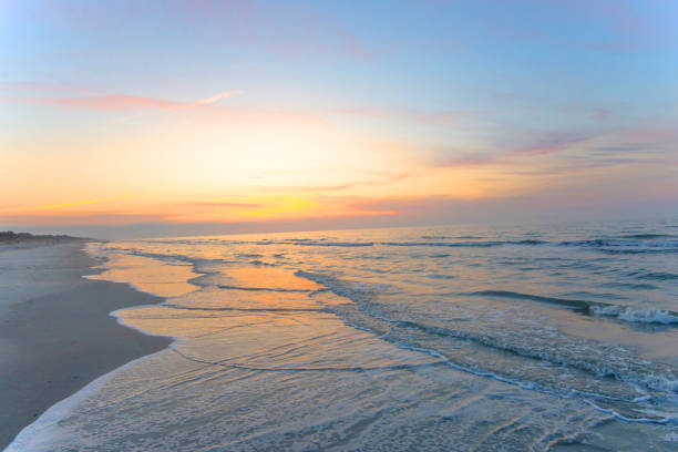 Beach Scene at Sunrise-Hilton Head, South Carolina stock photo
