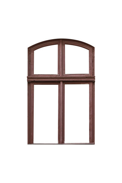 istock 19th century dark-brown arched wooden window isolated on white background. 1492009369