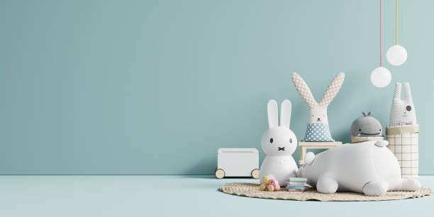 istock Mockup wall in the children's room on wall blue colors background. 1492021082