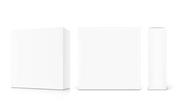 Rectangle cardboard box mockup set. Front, side and half side views. Vector illustration isolated on white background. Can be use for food, cosmetic, software and etc. Ready for your design. EPS10. cardboard box mockup stock illustrations