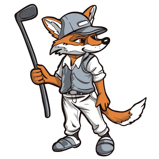 Vector illustration of sport funny animal fox  playing golf