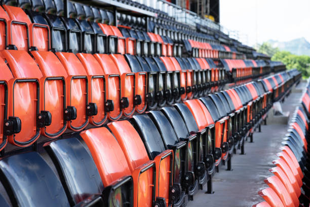 Row of empty seats on main stand, sport event concept