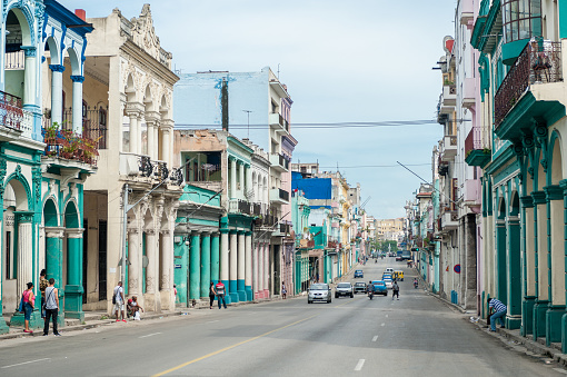 Havana, Cuba - October 22, 2017: Havana Cityscape with Local Architecture and People. Cuba.