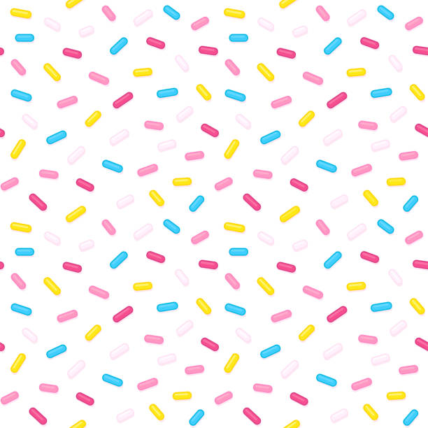 Sugar sprinkles seamless pattern Bright sugar sprinkles seamless pattern. Donut glaze or birthday cake decoration on white background. Fun cartoon vector texture. nonpareils stock illustrations