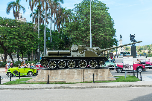 Havana, Cuba - October 23, 2017: Tank in front of Revolution Museum in Havana, Cuba.