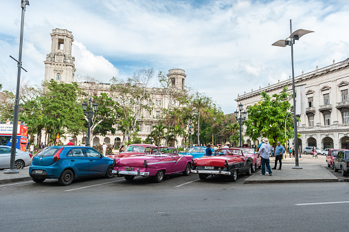 Havana, Cuba - October 22, 2017: Havana Cityscape with Old Vehicles, Architecture.