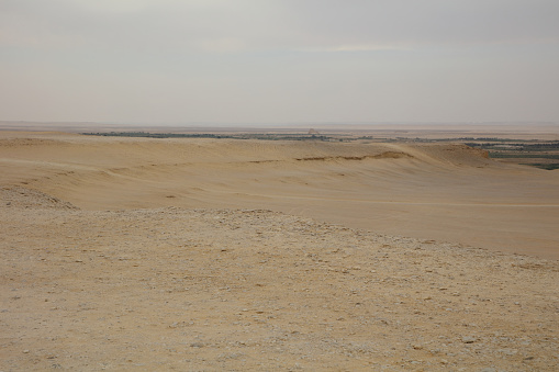 Incredible panorama of the nullity of the desert with a few dry shrubs and very hot rocks in the Middle Eastern areas between Europe and Asia
