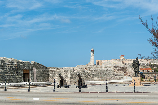 Havana, Cuba - October 23, 2017: Havana Cityscape with San Salvador de la Punta Fortress is a fortress in the bay of Havana, Cuba