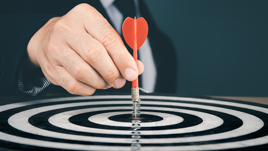 Business targets the bullseye. The dartboard is the target and the objective, and the dart represents the opportunity. Thus, both of those provide a conceptual challenge to company marketing.