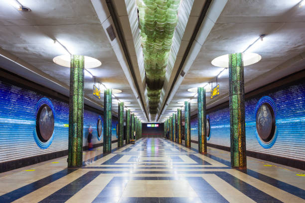 Tashkent, Uzbekistan - April 11, 2021: Kosmonavtlar interior, a station of the Tashkent Metro in Uzbekistan