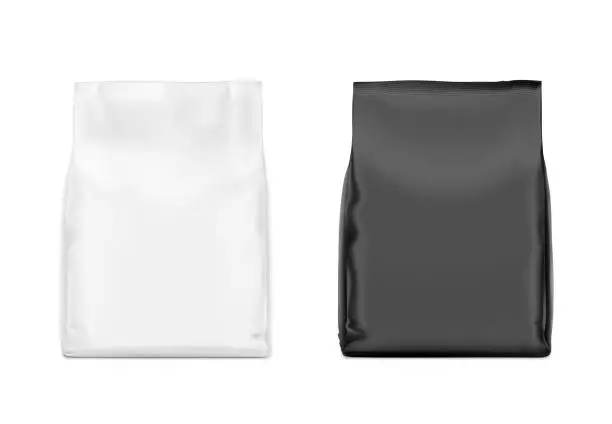 Vector illustration of High realistic vertical white and black bag mockup. Front view. Vector illustration isolated on white background.