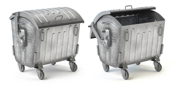 istock Metal garbage contaner or refuse trash bin isolated on white. 1492034982
