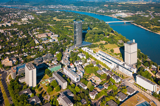 Bundesviertel federal government district aerial panoramic view in Bonn city in Germany