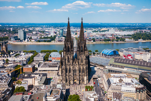 Cologne Cathedral aerial panoramic view in Cologne, Germany