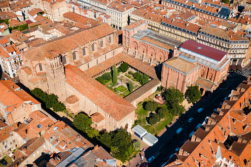 Musee des Augustins de Toulouse or Musee des Beaux-Arts aerial panoramic view, a fine arts museum in Toulouse city, France