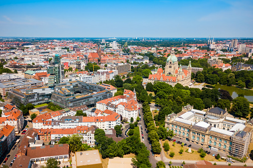 Hannover city skyline aerial panoramic view in Germany