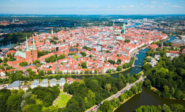 istock Lubeck old town aerial view 1492037747