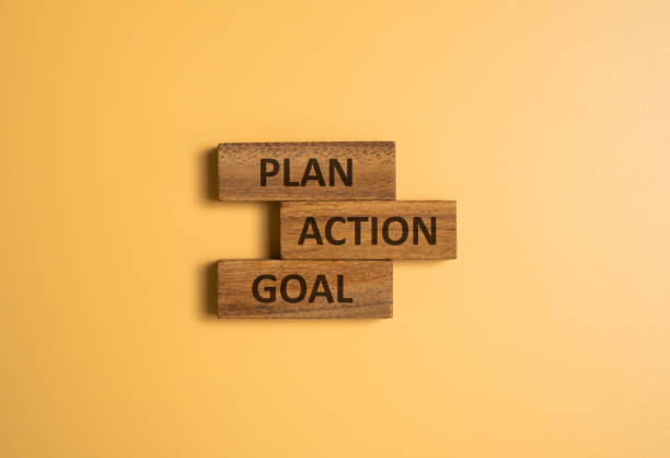 istock Wood brick with text plan, action and goal that show business strategy and planning process by set goal and implement process to increase performance. Minimal business concept with copy space. 1492042665