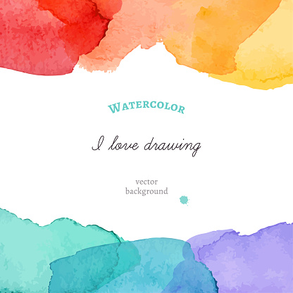 Abstract colourful background with hand drawn watercolour stains