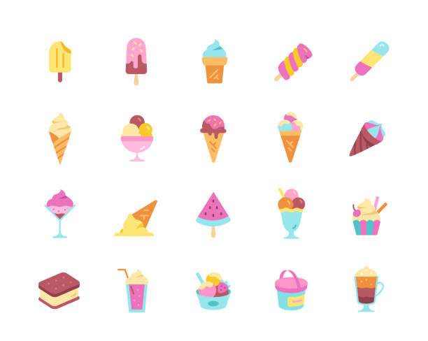 ilustrações de stock, clip art, desenhos animados e ícones de colored ice cream set - parfait glass
