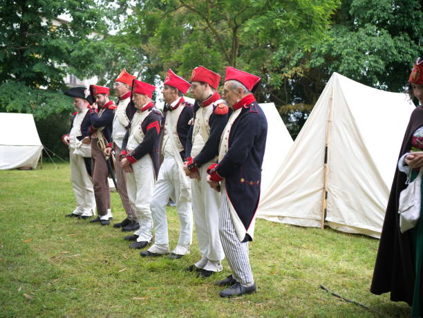 Turbigo, Italy - May 21, 2023: some people impersonate soldiers of the French army in Italy as they defeat the Austrians and Piedmontese, conquering Milan and Lombardy.