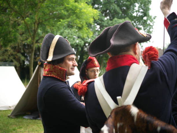 Turbigo, Italy - May 21, 2023: some people impersonate soldiers of the French army in Italy as they defeat the Austrians and Piedmontese, conquering Milan and Lombardy.