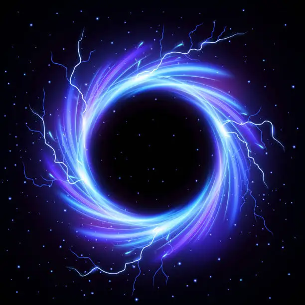 Vector illustration of Black Hole Vortex with Lightning Flash Outside